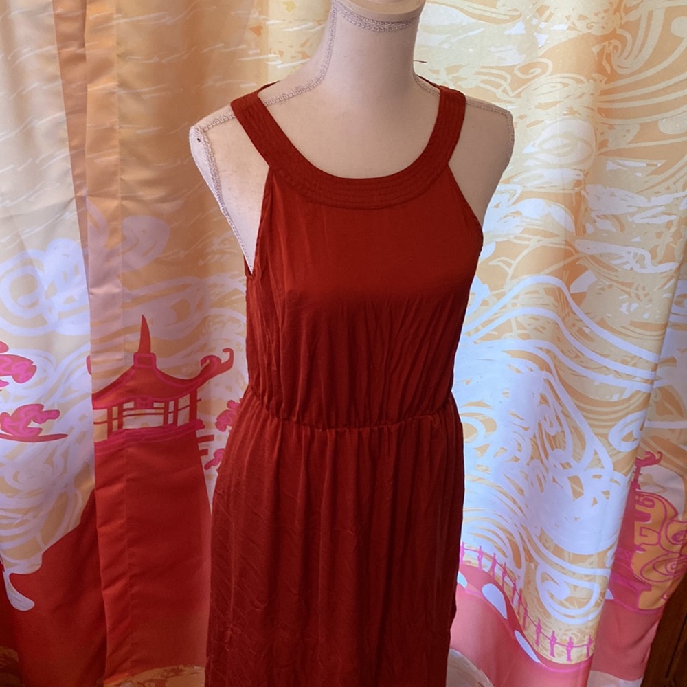 RACHEL ZOE HALTER SILKY MAXI DRESS SIZE 6 TERRACOTTA - Picture 2 of 7